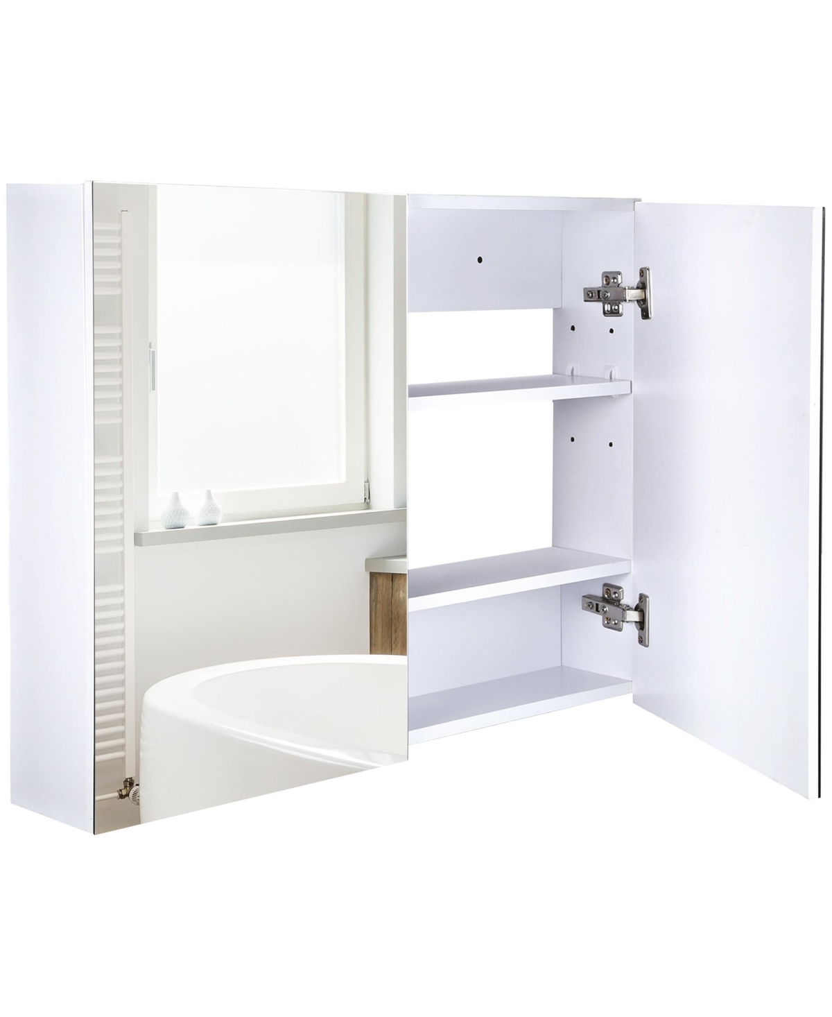 Double Door Wall Bathroom Mirror Medicine Cabinet w/ Modern Design - White
