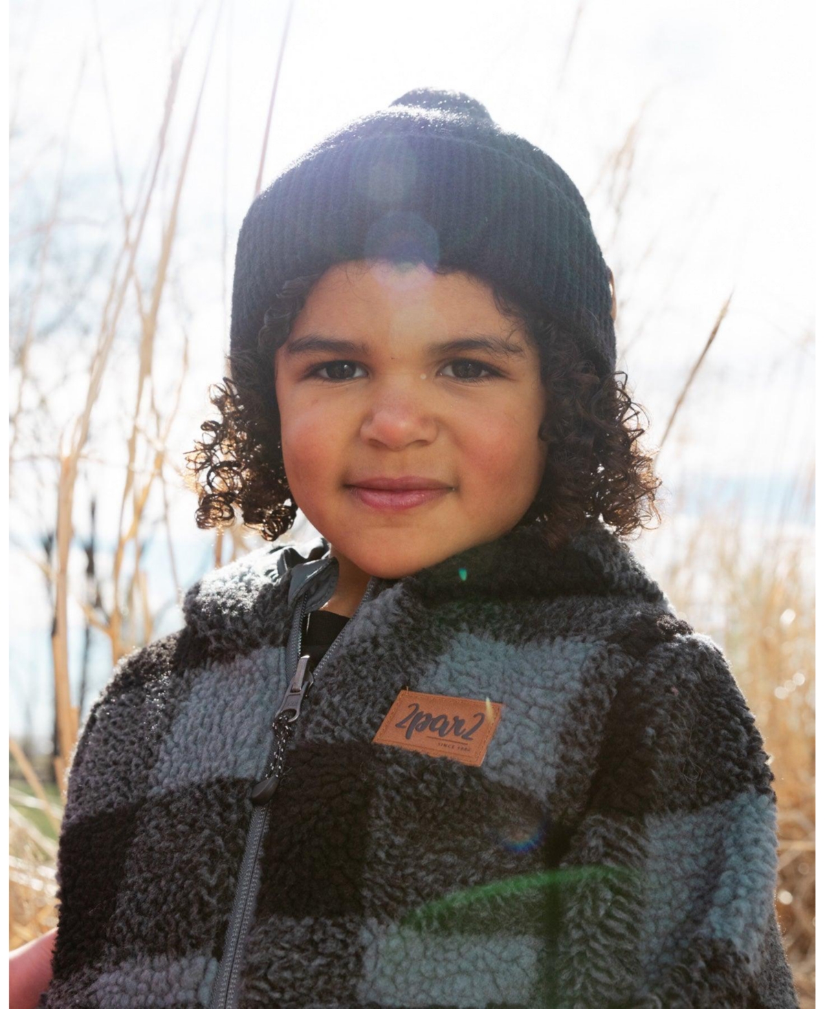 Deux par Deux Toddler Boys Reversible Sherpa Jacket Blue And Black Plaid - Blue and black plaid