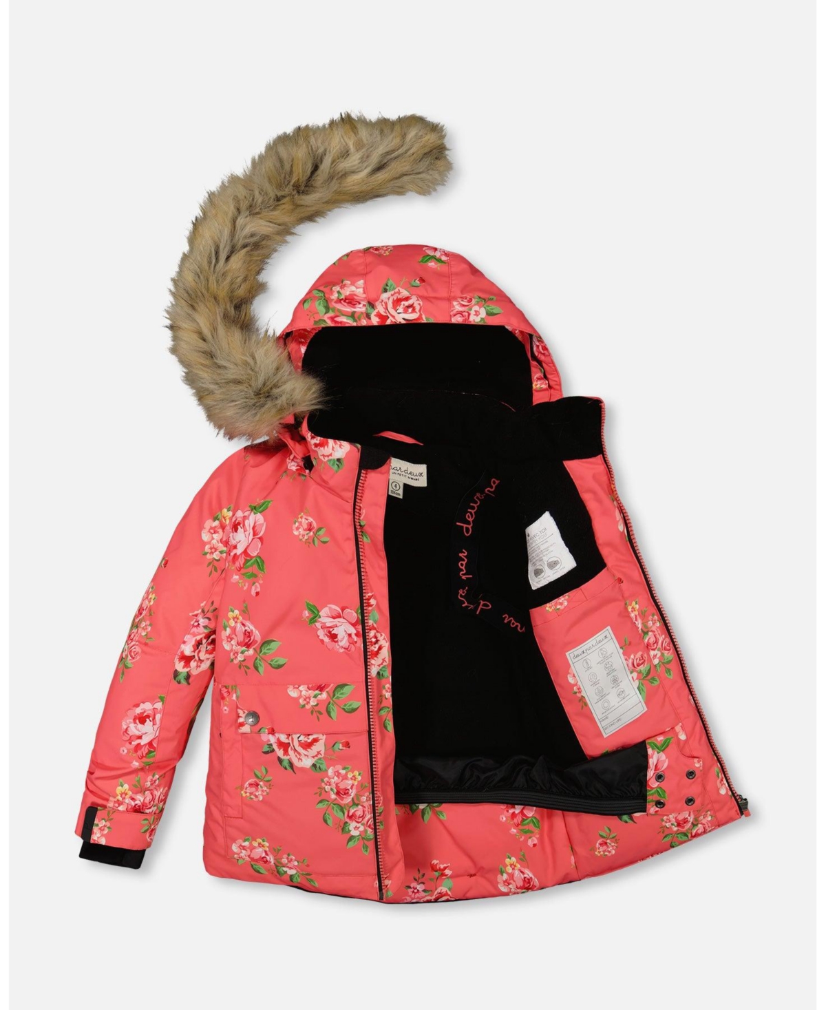 Deux par Deux Big Girls Two Piece Snowsuit- Black printed coral flowers