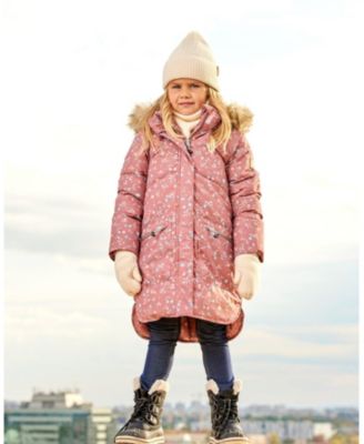 Puffy Long Coat Dusty Pink With Small Flowers