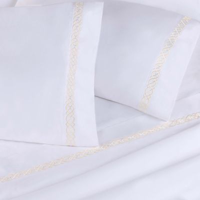 Egyptian Cotton 1000 Thread Count Embroidered Bed Sheet Set, Queen