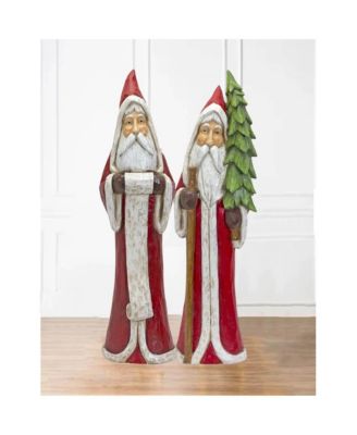 Rustic Hooded Santa With Tree And List (Set of 2)