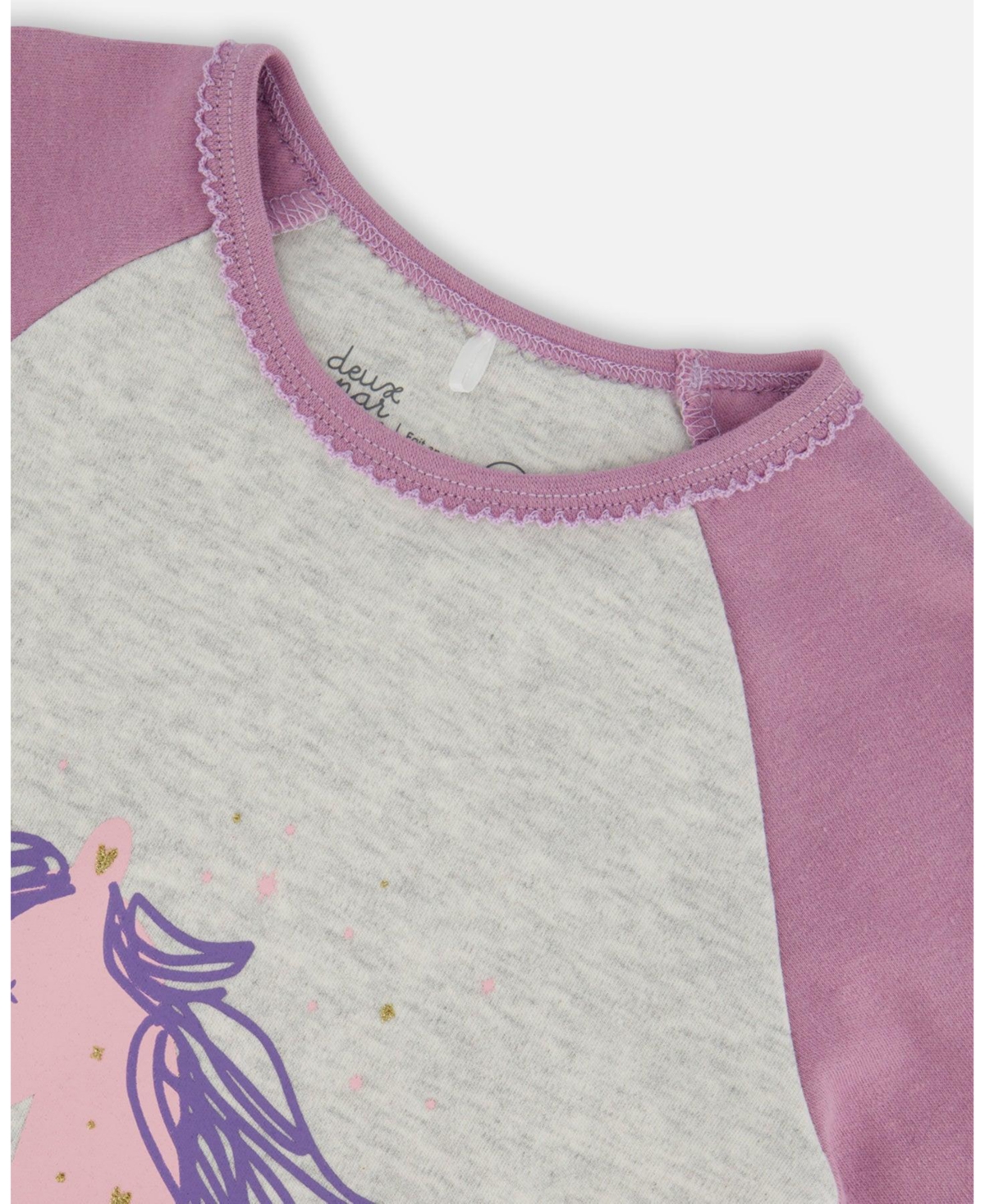 Deux par Deux Big Girls Organic Cotton Two Piece Pajama Set- Mauve printed unicorns