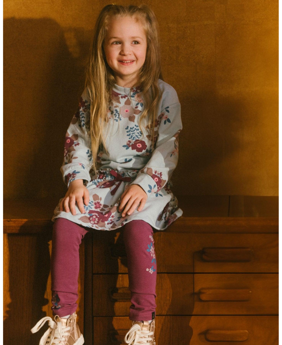 Deux par Deux Big Girls Stretch Leggings With Print- Burgundy