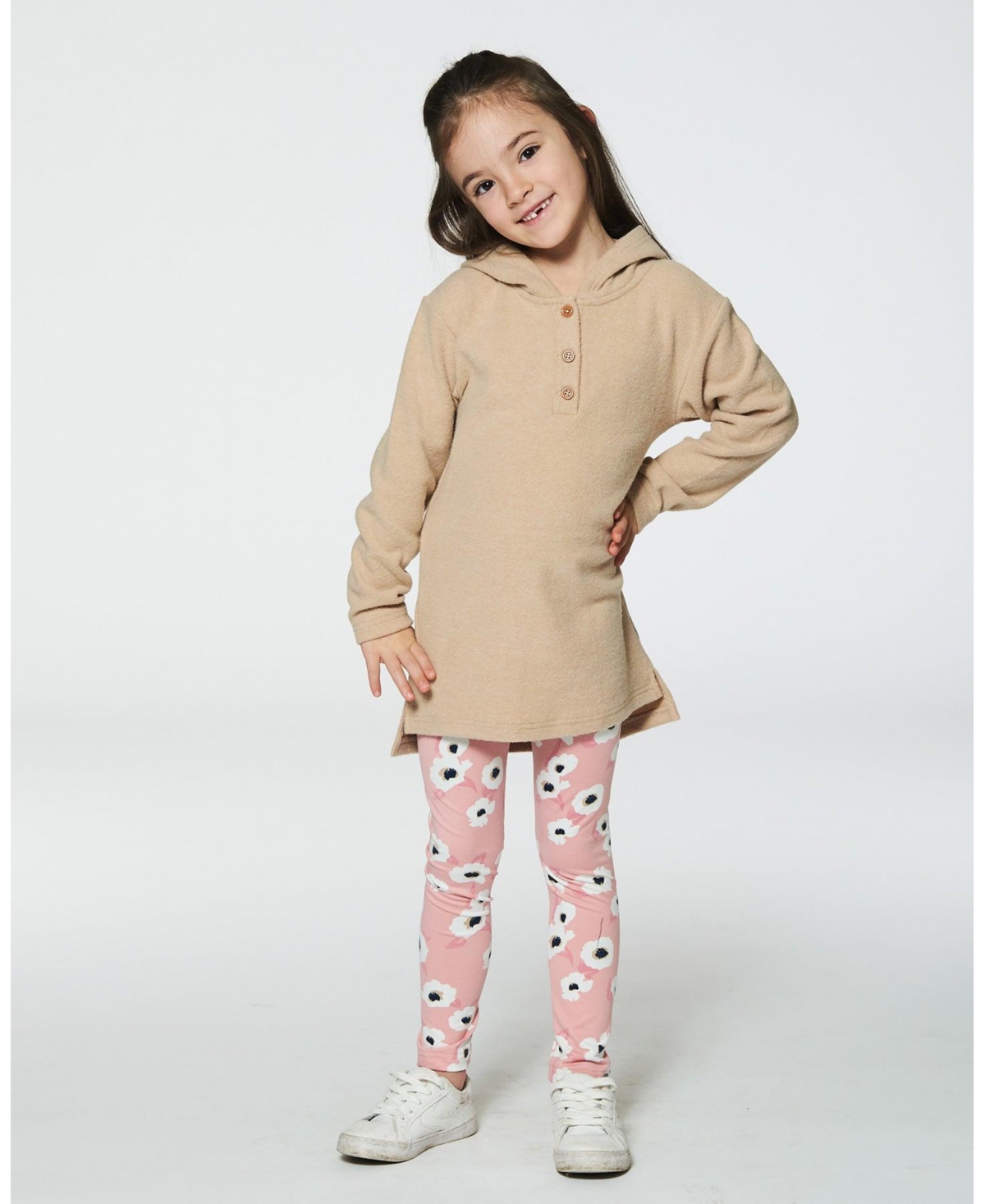Deux par Deux Big Girls Hooded Rib Tunic- Beige