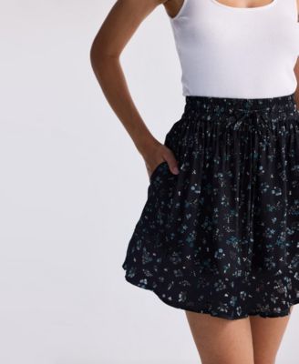 Women's Drawstring Short Skirt in Blue Florals