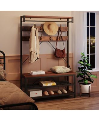 Hallway coat rack shoe bench