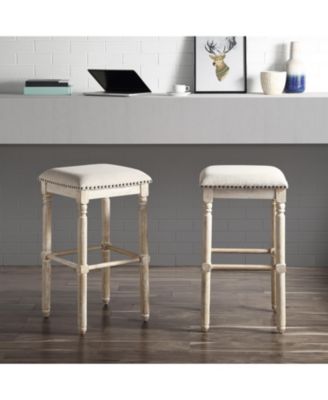 2-Piece Wood Upholstered Swivel Bar Stool Set