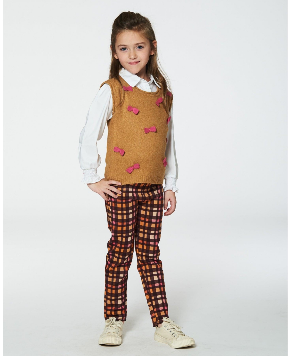Deux par Deux Big Girls Milano Treggings Plaid Magenta And Brown - Plaid magenta and brown