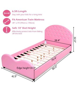 Kids Children PU Upholstered Platform Wooden Princess Bed Bedroom Furniture
