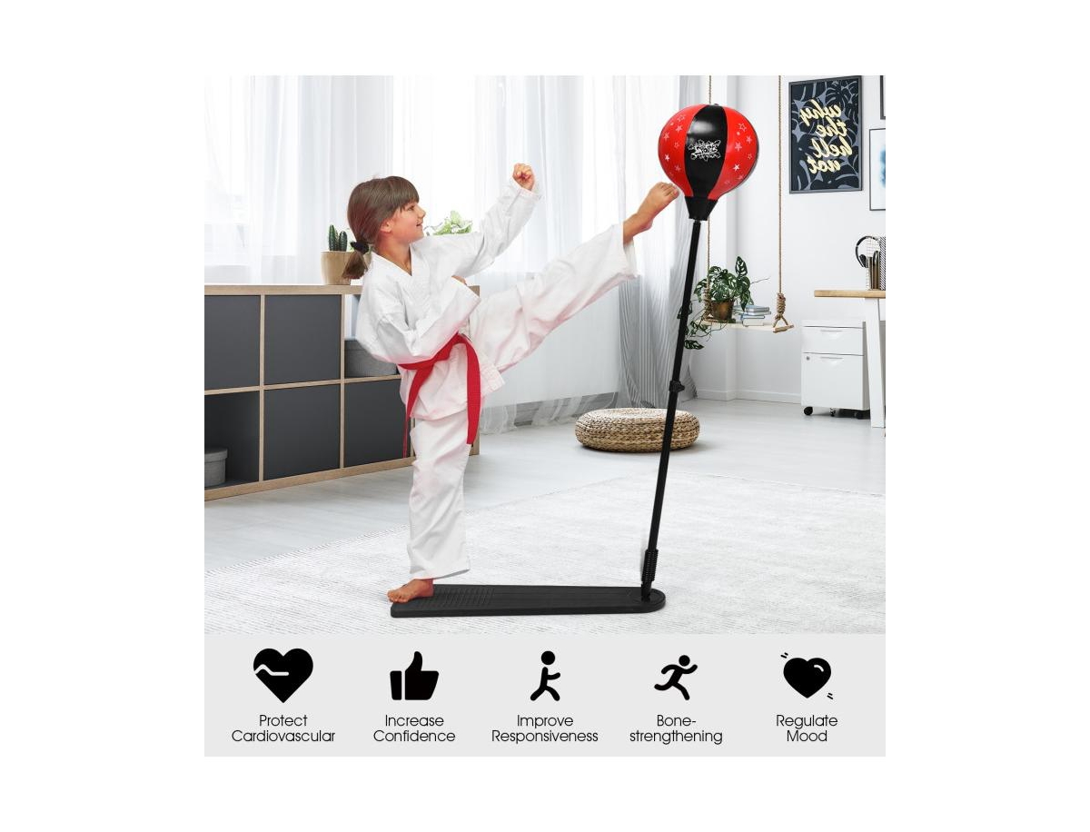 Slickblue Kids Punching Bag with Adjustable Stand and Boxing Gloves - Red