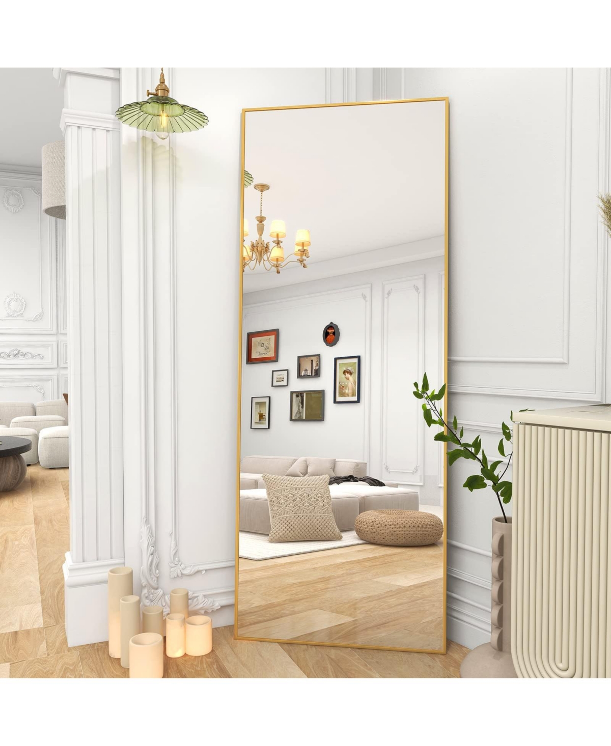 Rectangular Free Stand Mirror 18"x58" in Gold - Gold