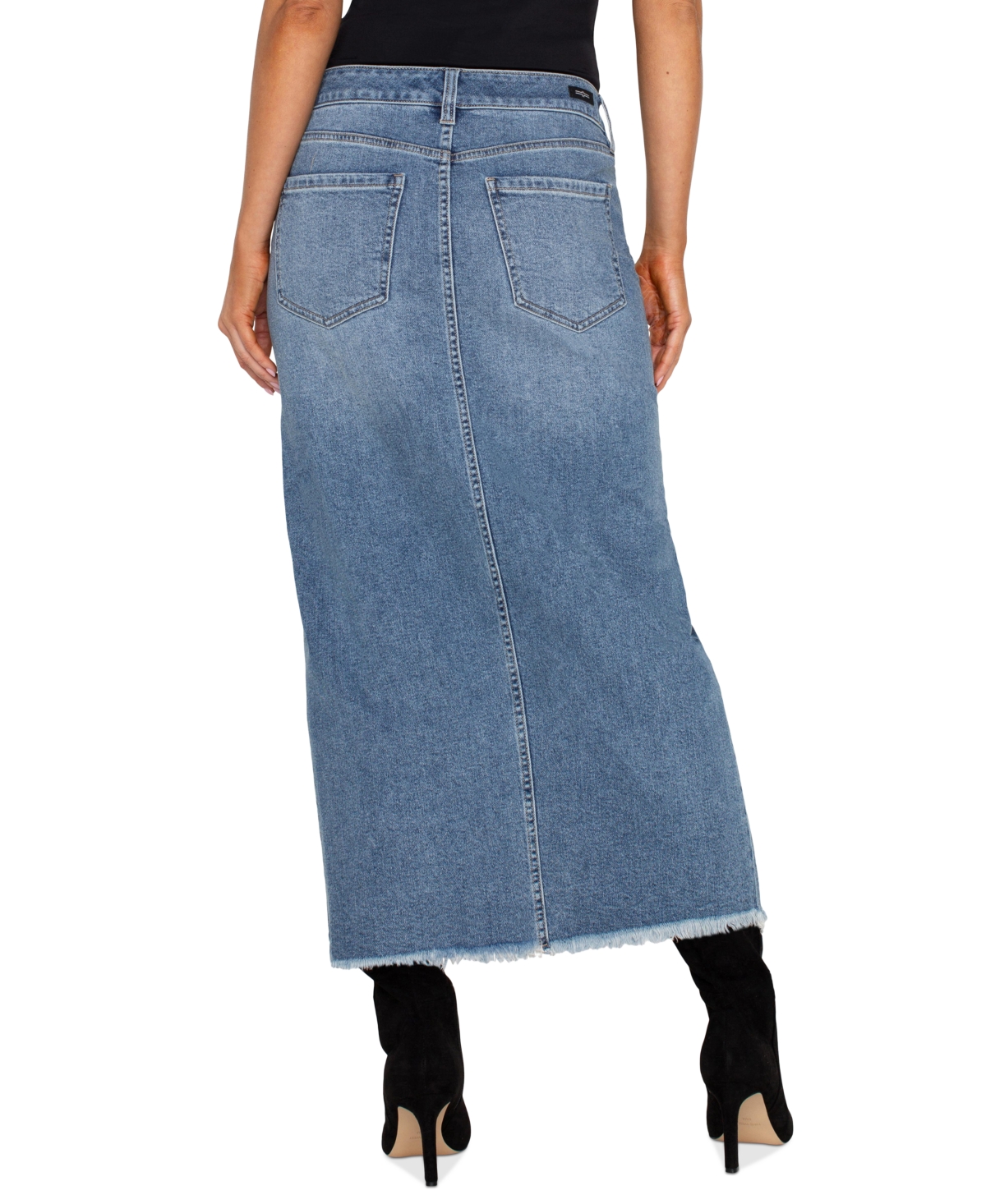 Liverpool Los Angeles Women's Denim Frayed-Hem Maxi Skirt