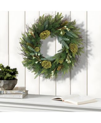 Mixed Winter Pine Wreath With Pinecone And Twig Accent 23"d