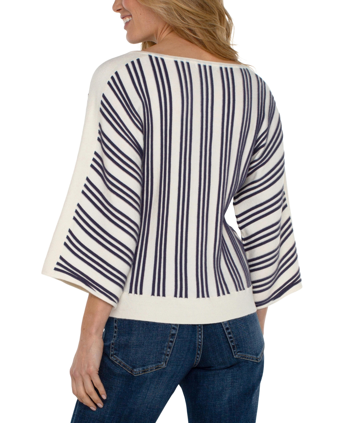 Liverpool Los Angeles Women's Striped Boatneck Sweater -Navy Stripe