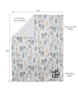 Jungle Friends Elephant/Giraffe Safari Soft Fleece Baby Blanket