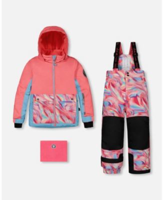 Two Piece Snowsuit Colorblock Jacket With Printed Pant