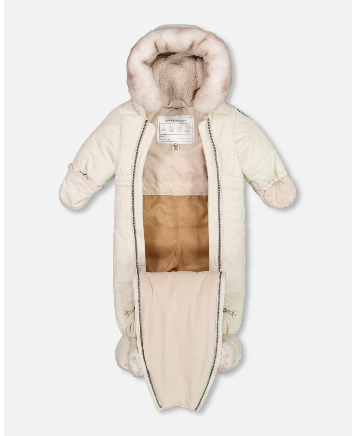 Deux par Deux Baby Baby Unisex One Piece Baby Bear Face SnowsuitDesigned For Car Seat - Silver white