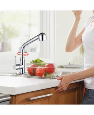 Stainless Steel Kitchen Sink Faucet Pull Out Dual Function Mixer Taps 1 Handle Long Neck