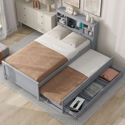 Streamdale Twin Bed with Storage Headboard, Trundle and Drawers