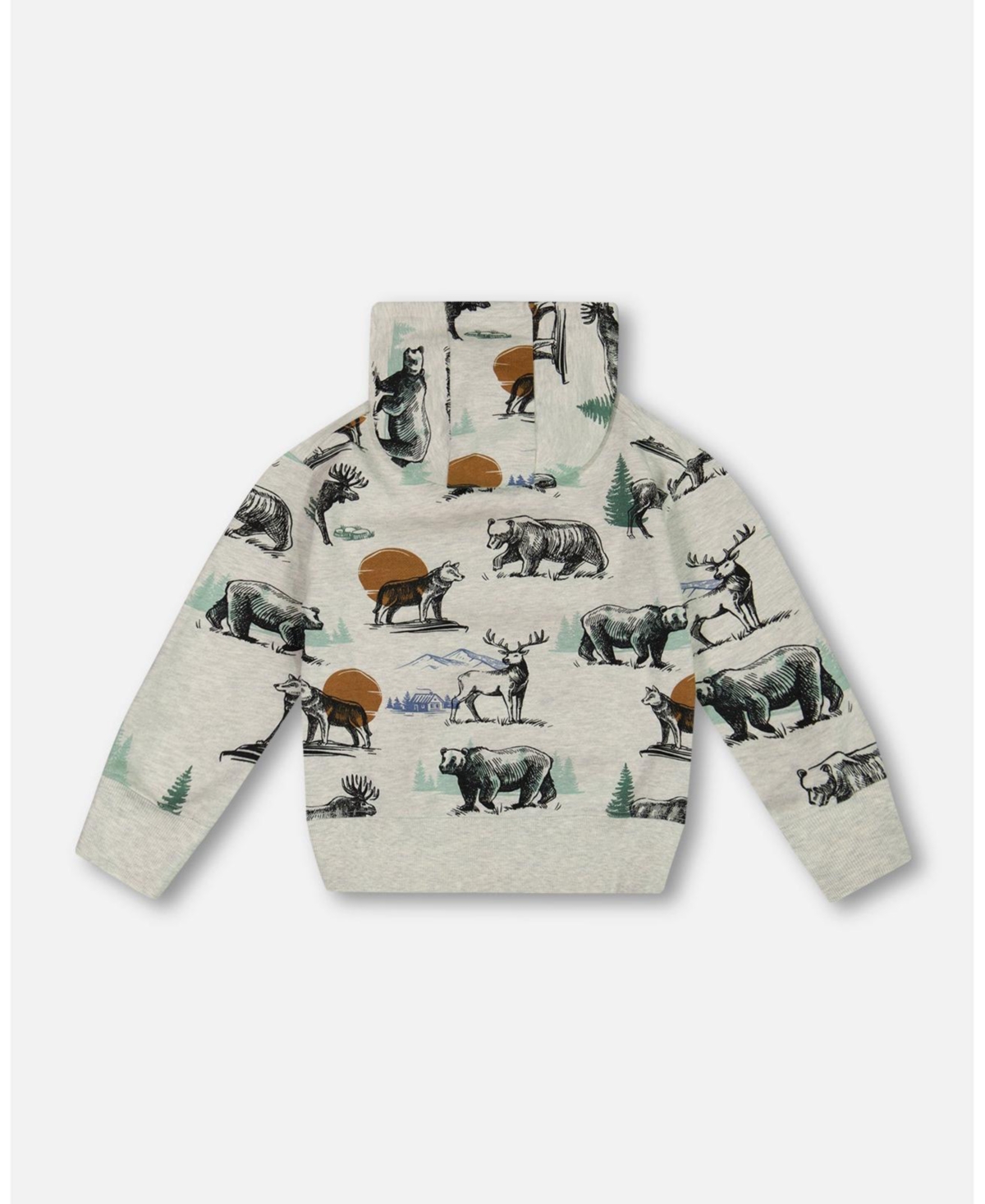 Deux par Deux Big Boys Printed Forest Animals Fleece Hooded Sweatshirt Gray Mix