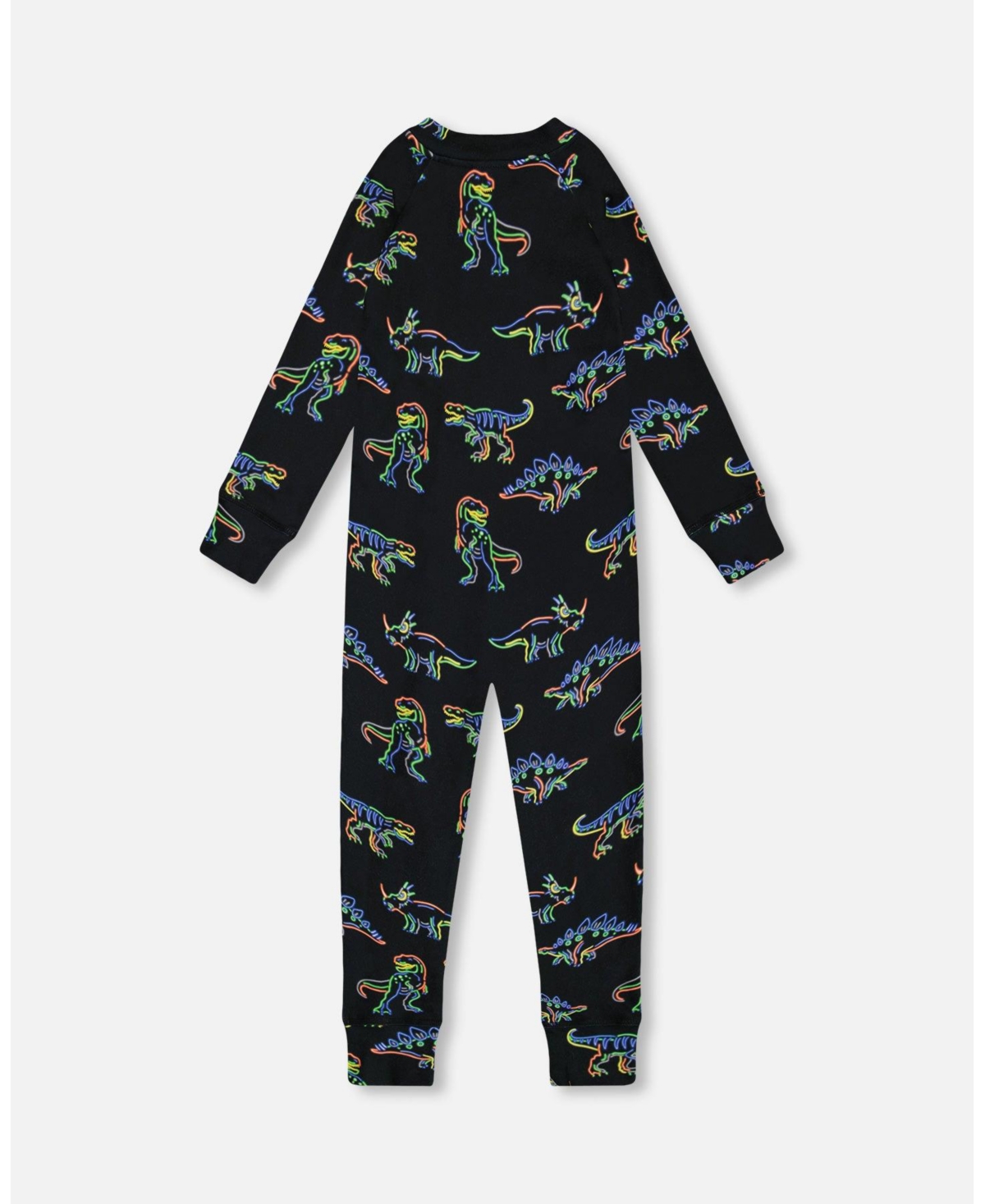 Deux par Deux Baby Boys Baby One Piece Thermal Underwear- Black printed neon dino