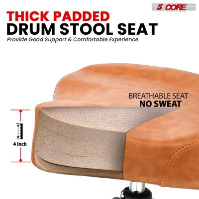 5Core Drum Throne 4" Cushion Padded Stool w Backrest Airlift Height Adjustable Chair w 441Lb Capcity