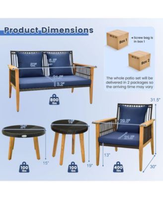 5PCS Rattan Woven Conversation Set Stable Acacia Wood Frame for Backyard Patio