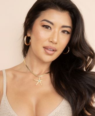 Turquoise Starfish Pendant Herringbone Chain Necklace