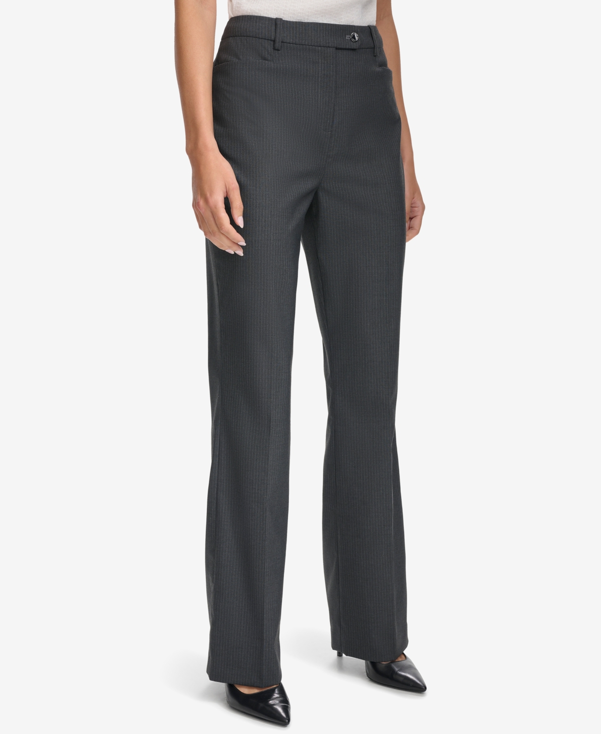 Calvin Klein Petite Pinstriped Straight-Leg Pants -CREAM