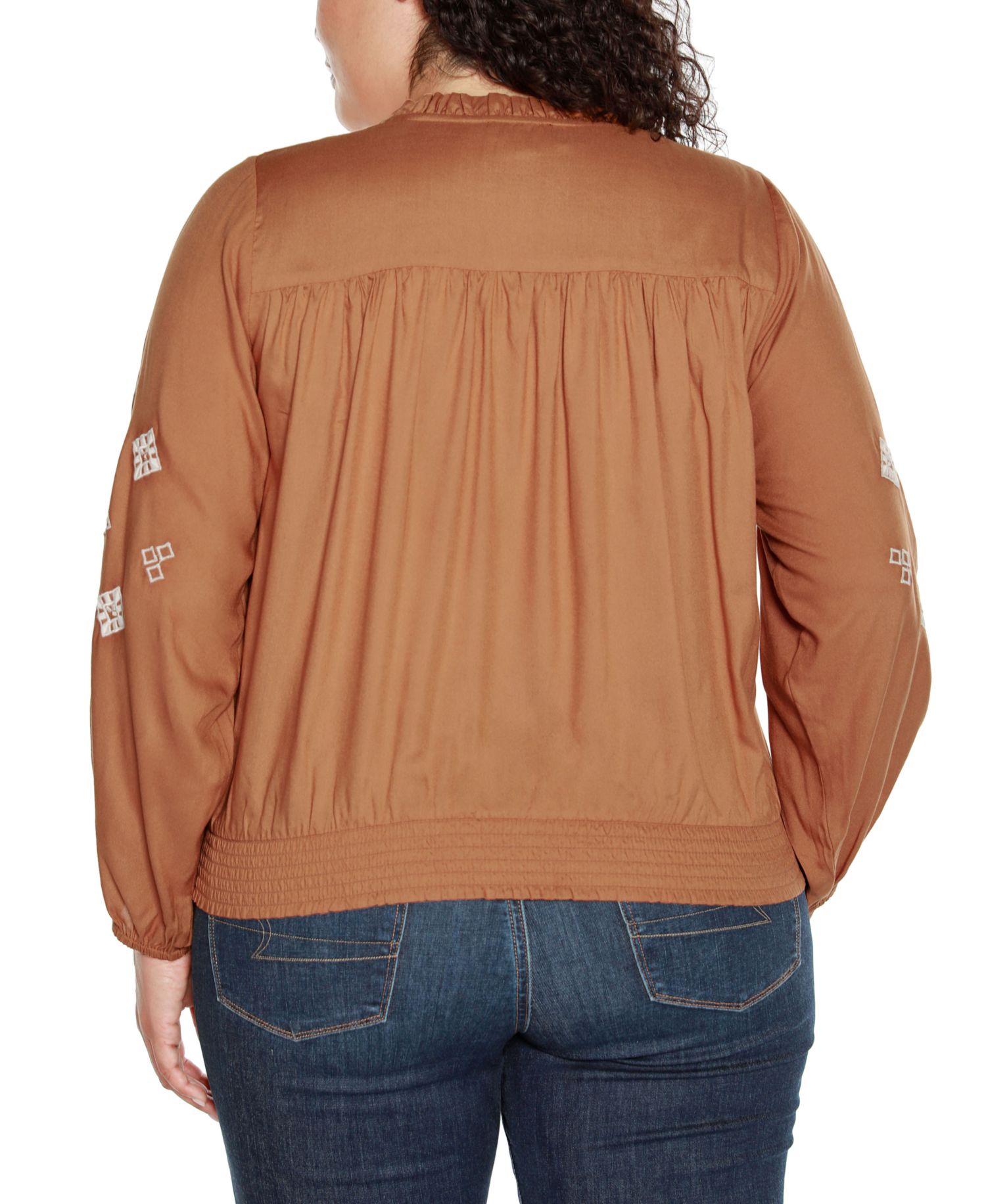 Black Label Plus Size Embroidered Blouson Sleeve V-Neck Blouse