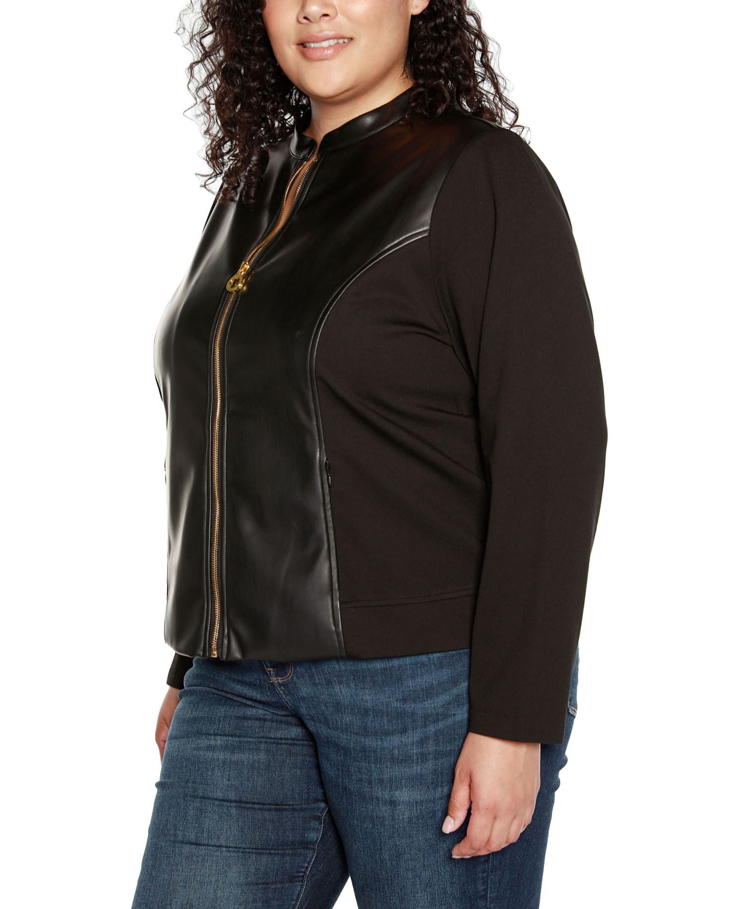 Black Label Plus Size Faux-Leather Moto Jacket
