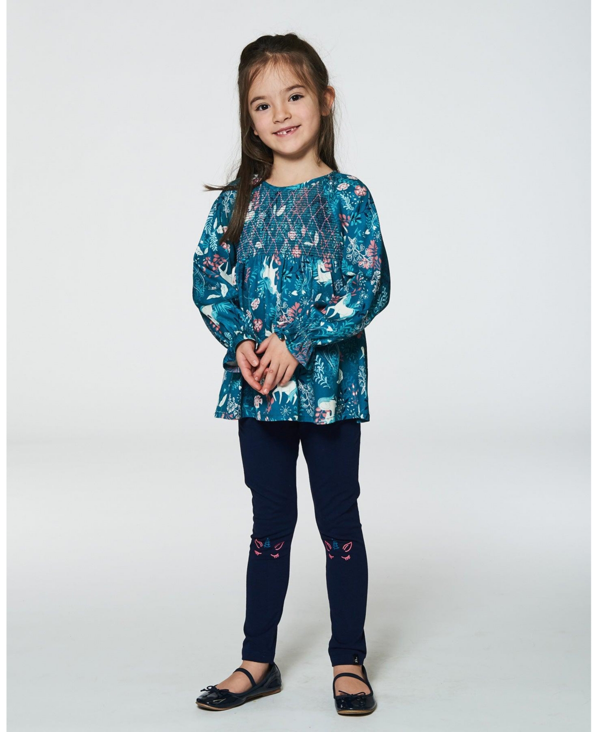 Deux par Deux Big Girls Organic Cotton Legging With Knee Print- Navy