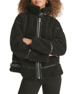 KARL LAGERFELD PARIS - Women's Faux-Leather-Trim Teddy Coat