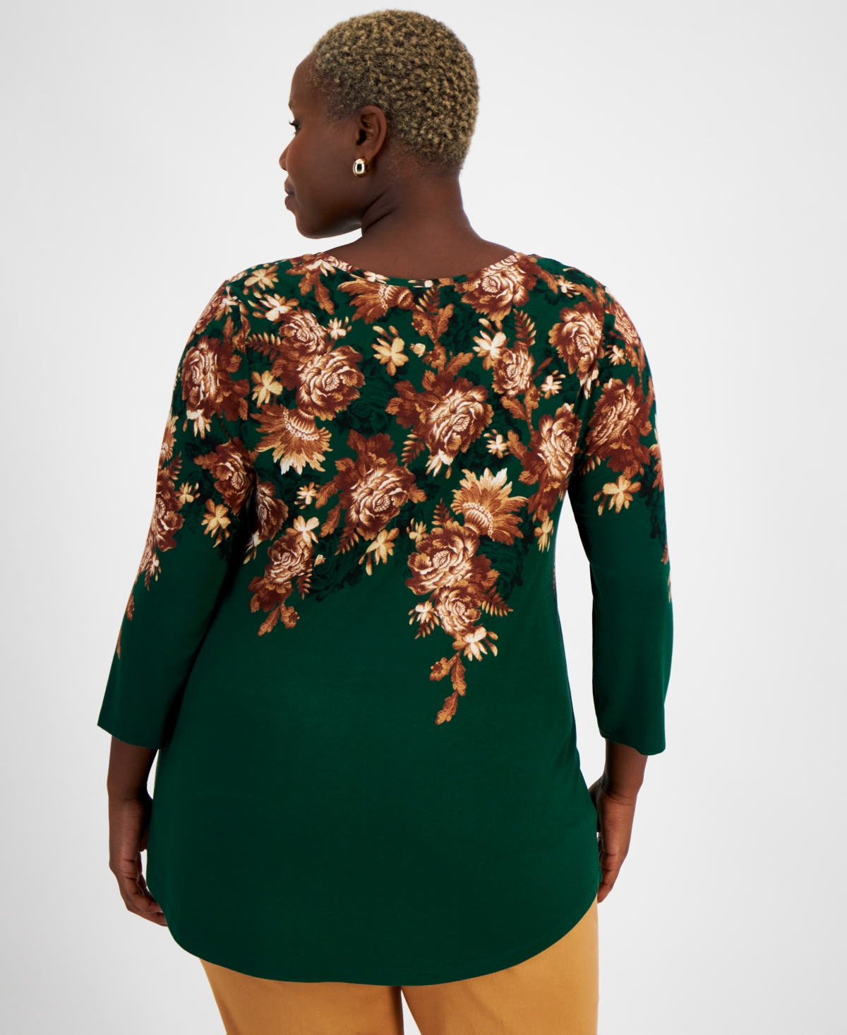 Jm Collection Plus Size Baroque Cascade 3/4-Sleeve Top, Created for Macy's