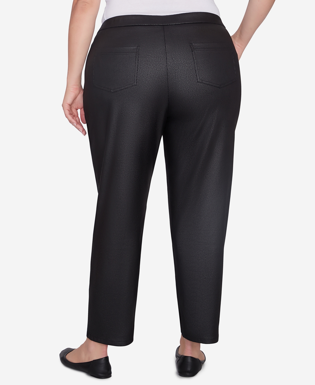 Alfred Dunner Plus Size Rue Rivoli Faux Leather Flat Elastic Waist Medium Length Pant