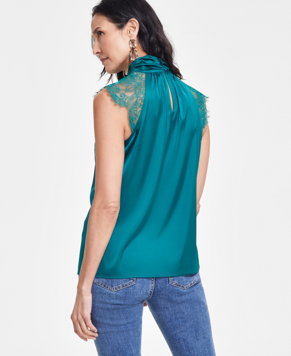 I.n.c. International Concepts Women's Sleeveless Lace Detail Blouse, Created for Macy's