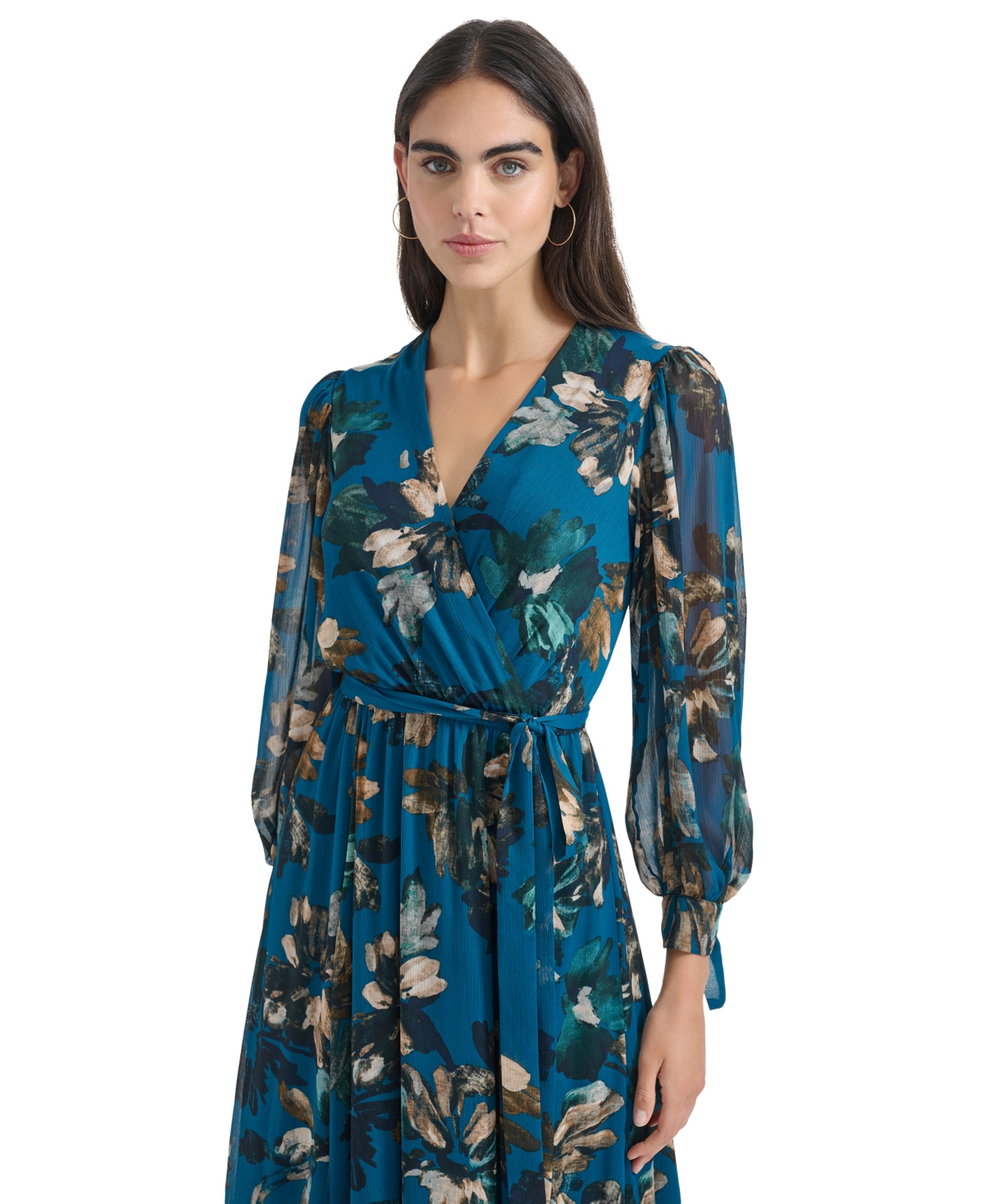 Calvin Klein Petite Printed Faux-Wrap A-Line Midi Dress