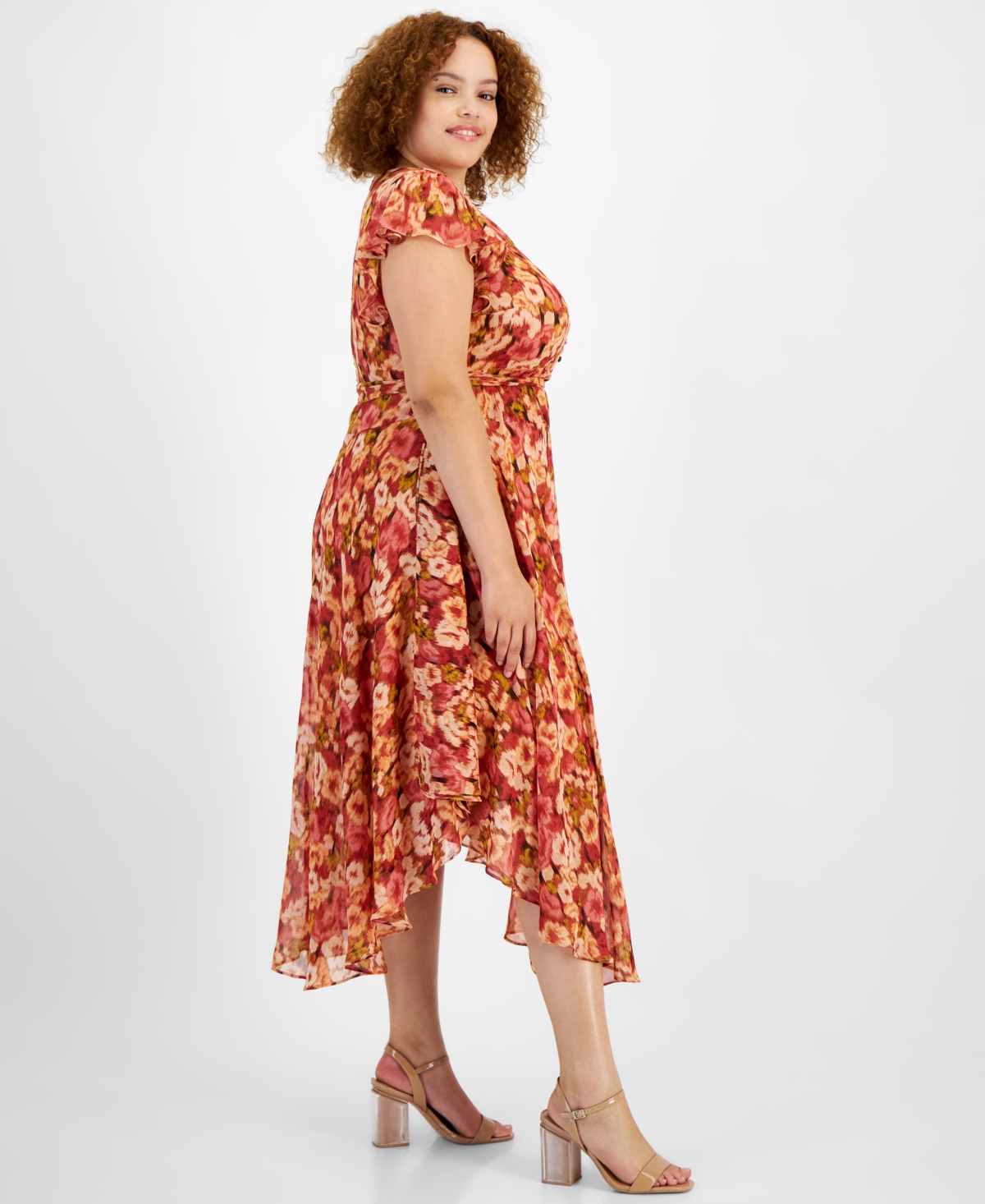 Vince Camuto Plus Size Printed Asymmetric-Hem Dress
