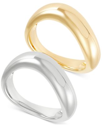 2-Pc. Set Wavy Polished Stack Rings in Sterling Silver & 14k Gold-Plate