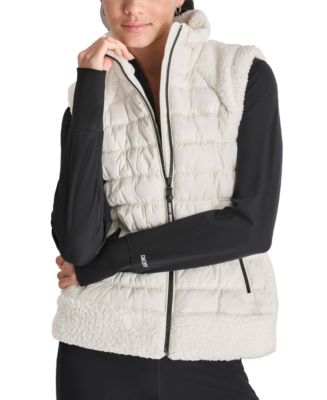 DKNY Women's Horizontal Channel Quilted Mock Neck Puffer Vest with