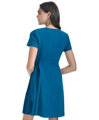 chinese dress ladies Calvin Klein Scuba Crepe Midi A-Line Dress with Puckered 3/4 Sleeves Black  6 at Amazon Women's Clothing store