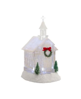 LED Church Snow Globe With Pine Accents 10.5"h