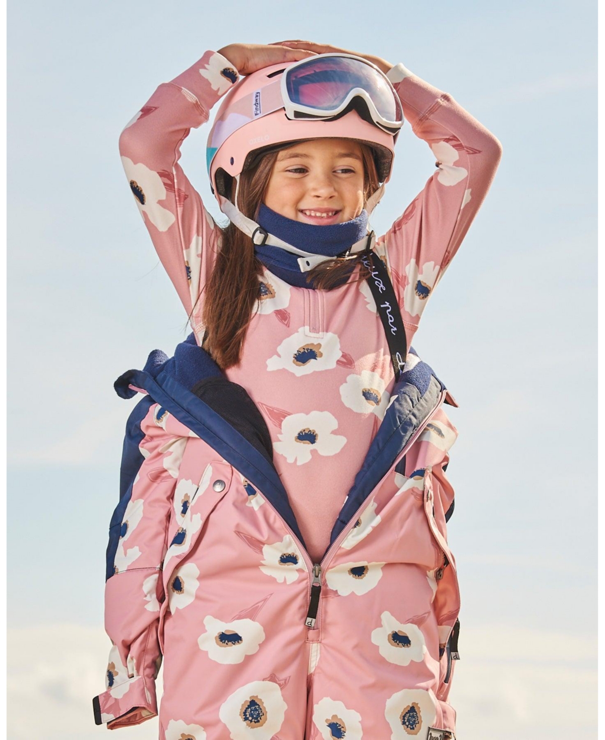 Deux par Deux Big Girls Two Piece Thermal Underwear Set- Pink printed off white flowers