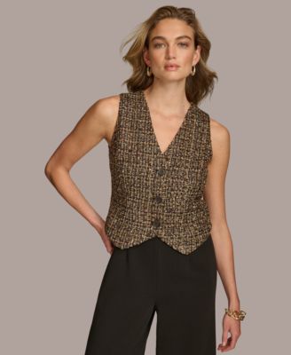 Donna Karan Women's Tweed-Bodice Wide-Leg Jumpsuit