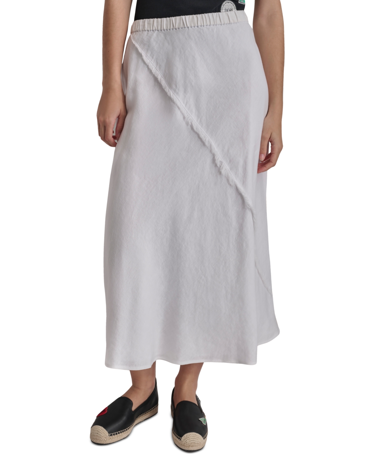 Women's Pull-On Fringe-Trim Linen Skirt - White