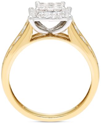 Diamond Princess & Round Square Halo Cluster Ring (1 ct. t.w.) in 14k Two-Tone Gold