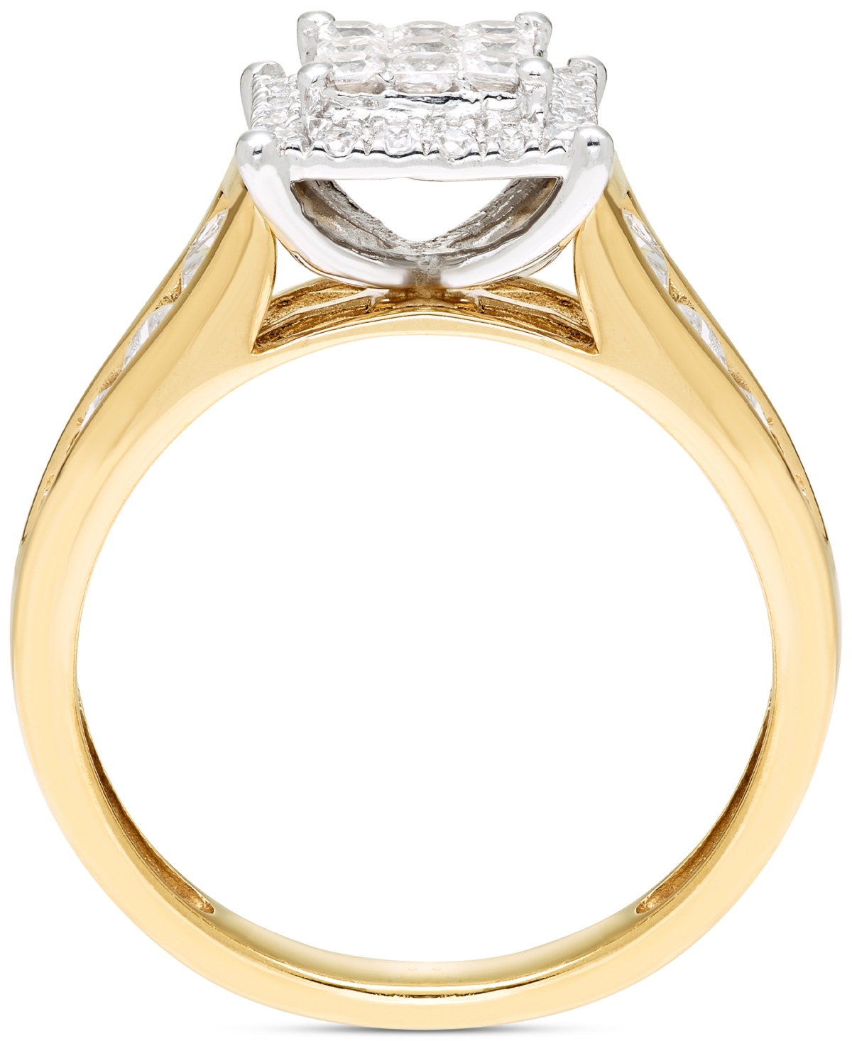 Diamond Princess & Round Square Halo Cluster Ring (1 ct. t.w.) in 14k Two-Tone Gold