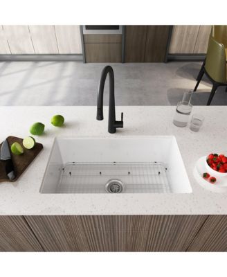 Undermount 32 in. Single Bowl Fireclay Kitchen Sink Comes With Stainless Steel Bottom Grid and Strainer