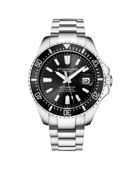 Мужские часы Stuhrling Depthmaster 3950A Quartz 42mm Diver Watch, цвет: Чёрный